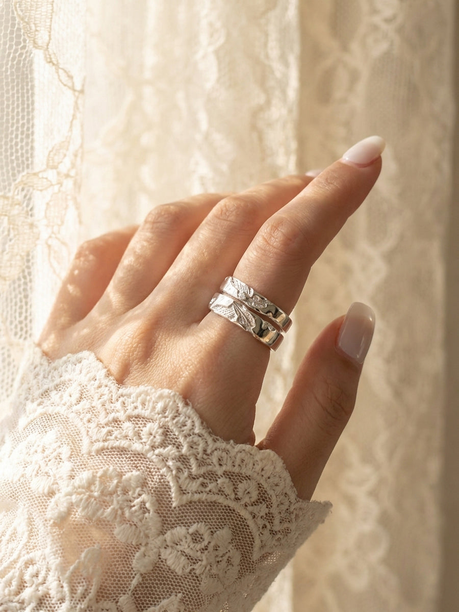Carved Wing Ring Set